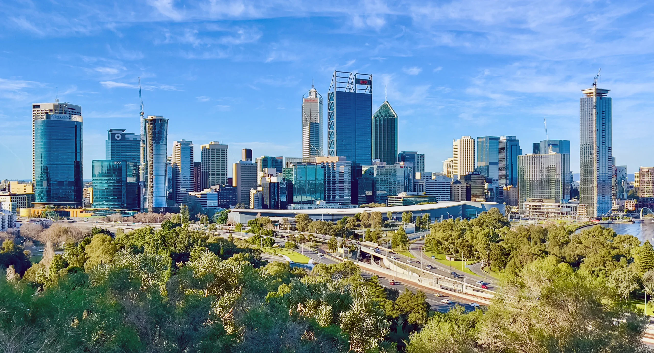 cityscape of perth, australia. buildings are visible in the background
