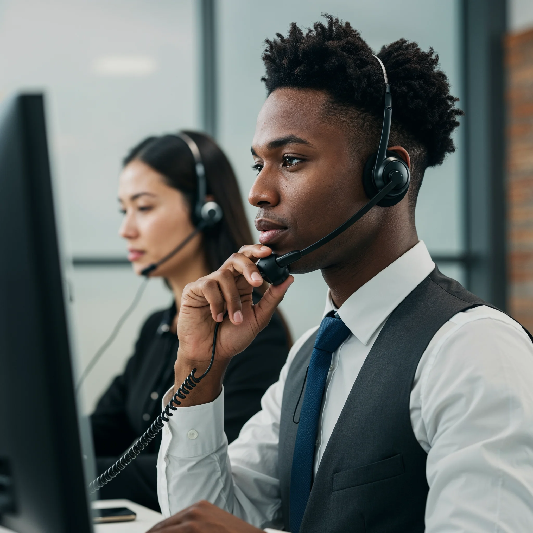 customer service rep talking on the phone with the client