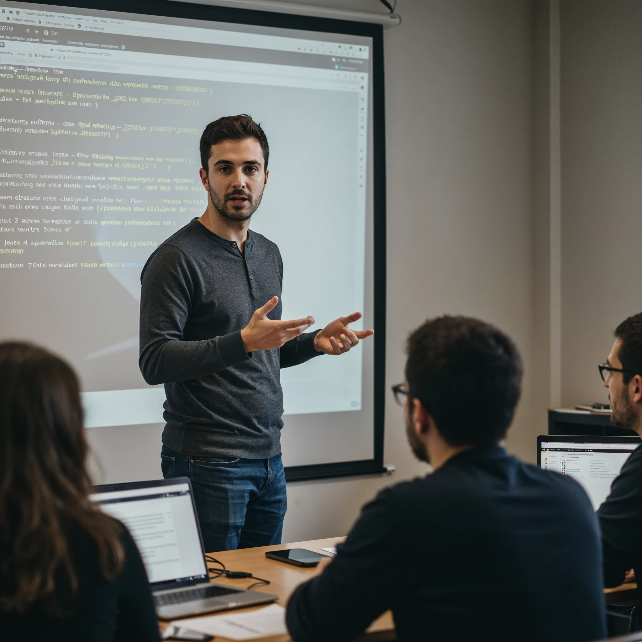 a developer explaining the code during his sprint