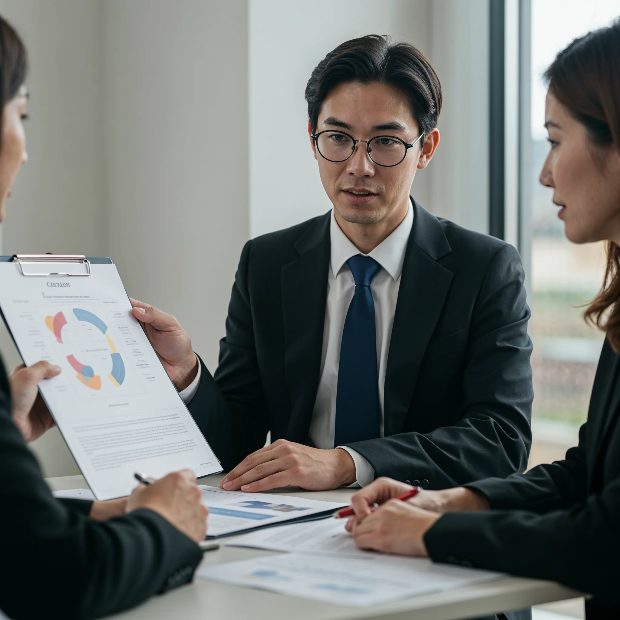 a sales guy presenting his product to his prospects