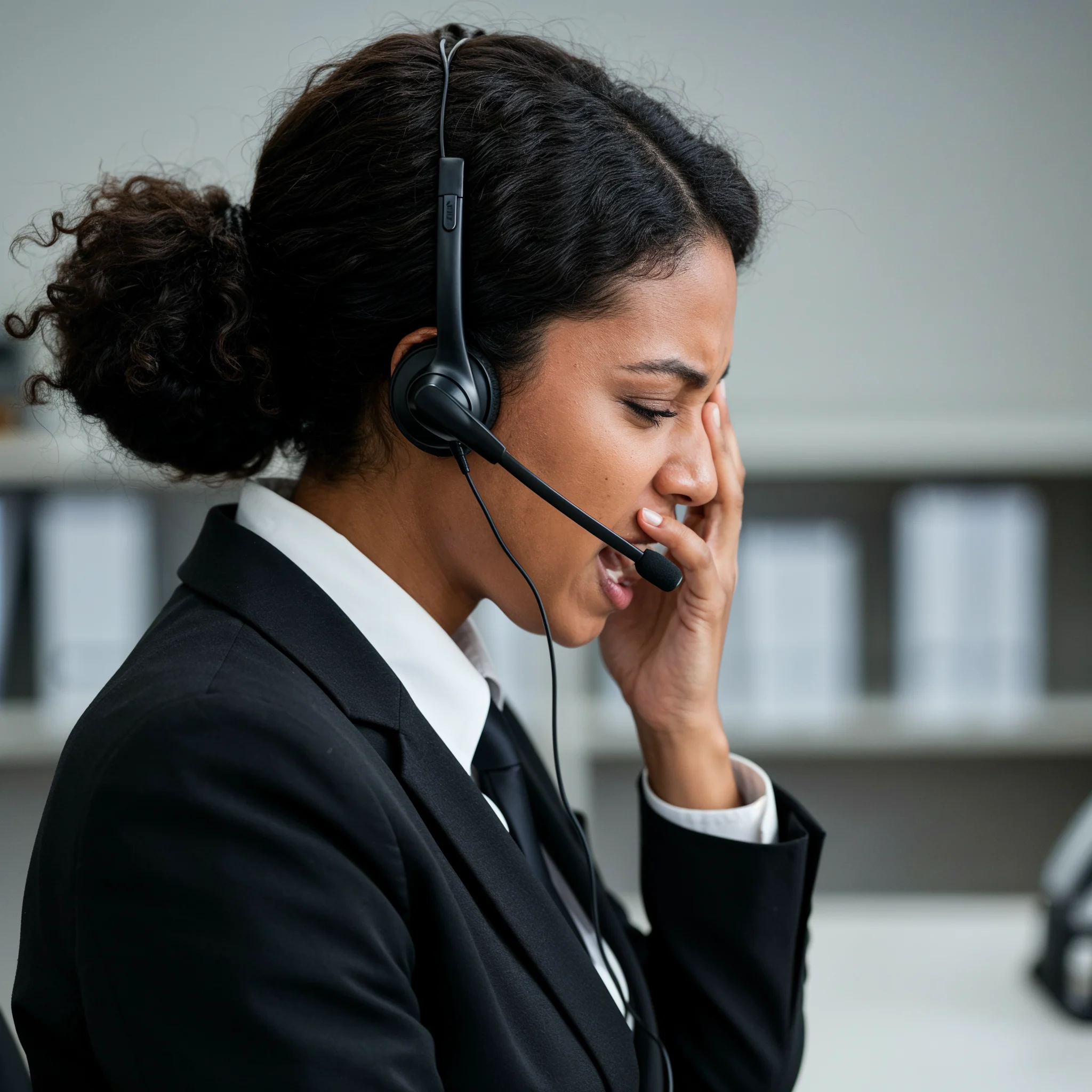 customer service rep who is angry after talking to her client