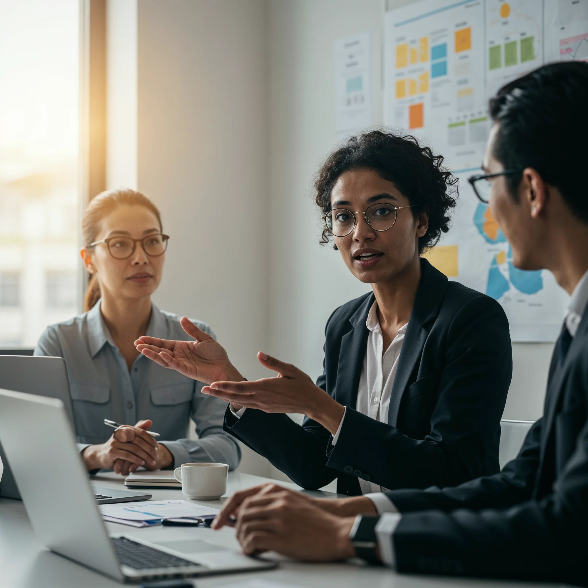 an ethnic product manager explaining roadmap to the stakeholders