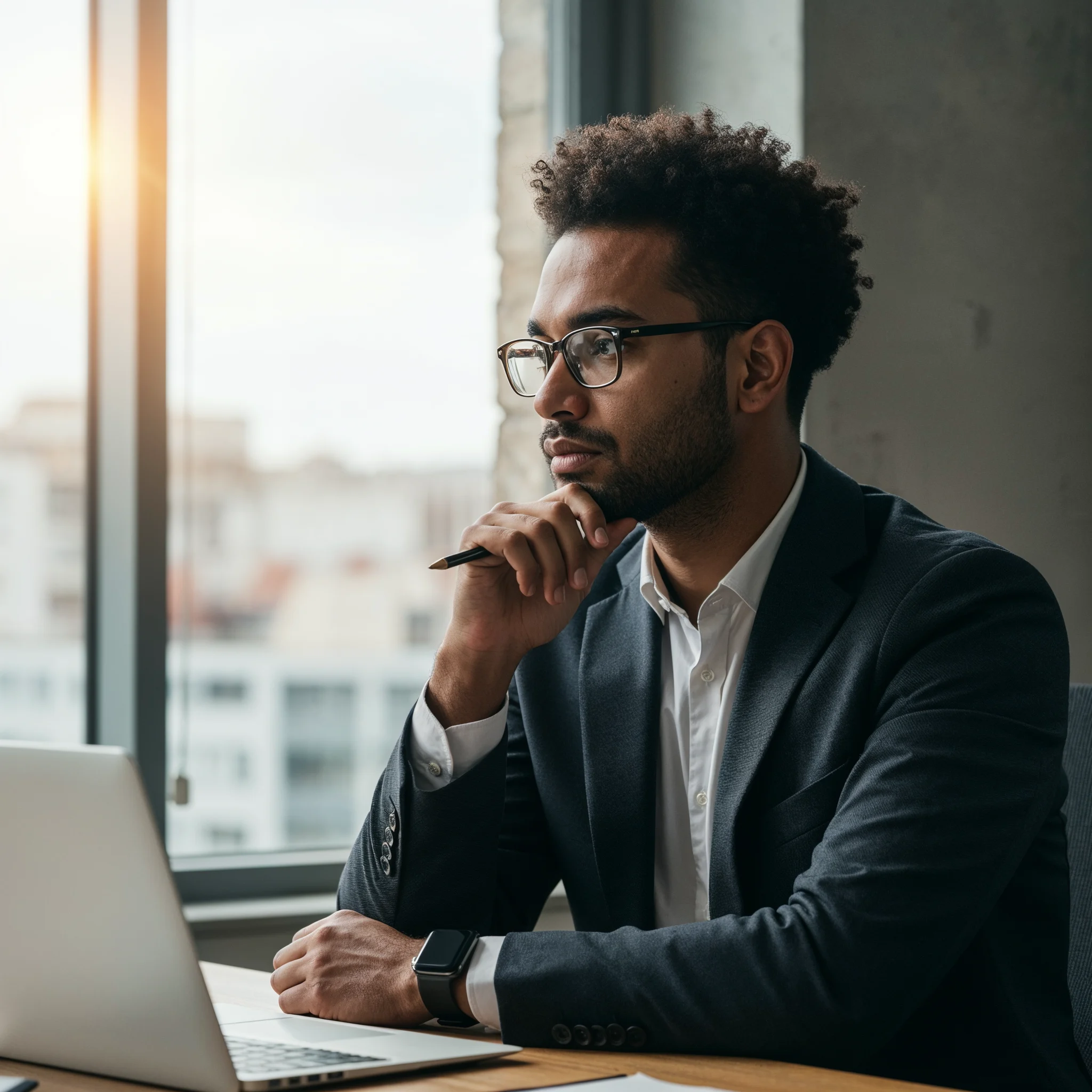 an ethnic product manager sitting thoughtfully and pondering what he could have done better