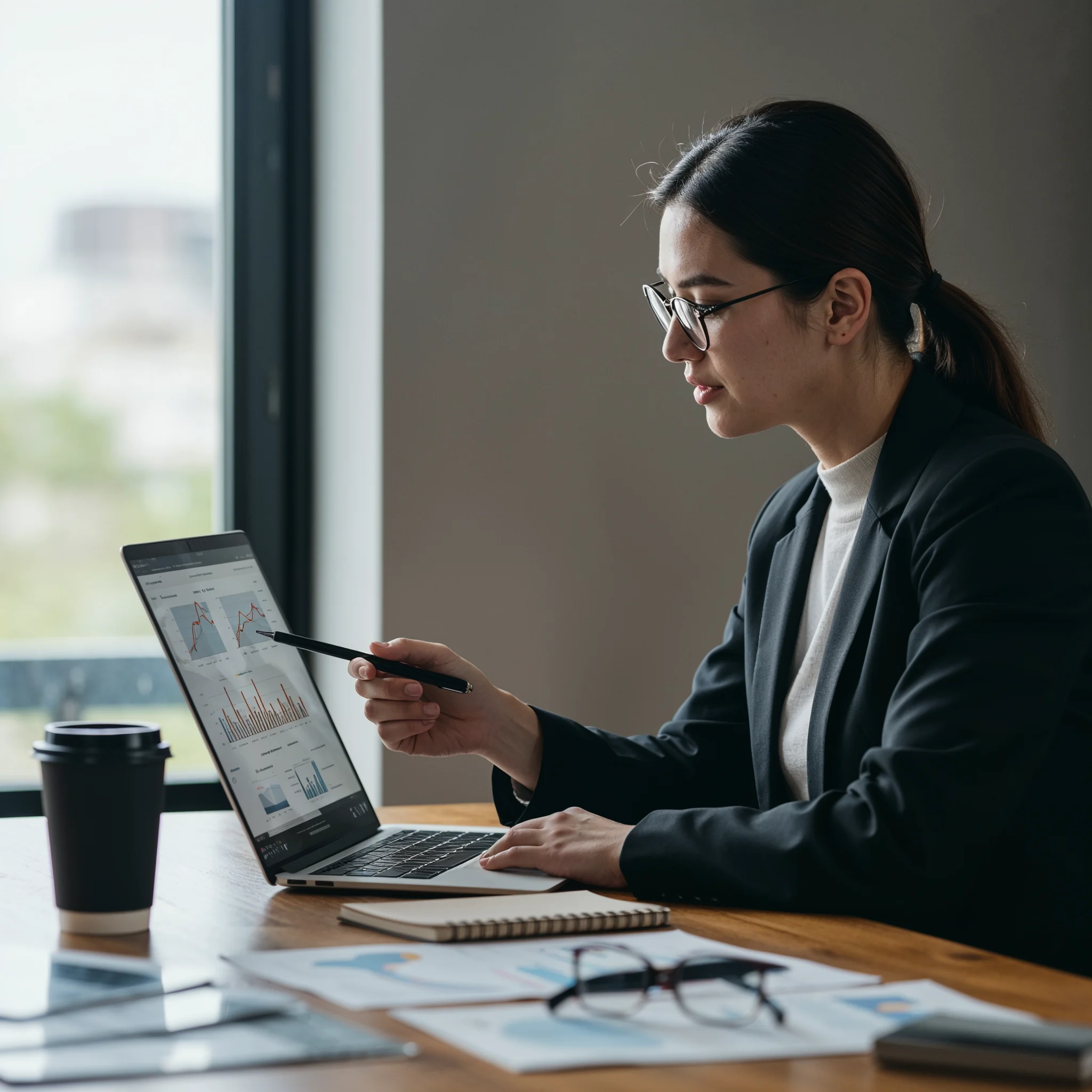 a data analyst working on her laptop