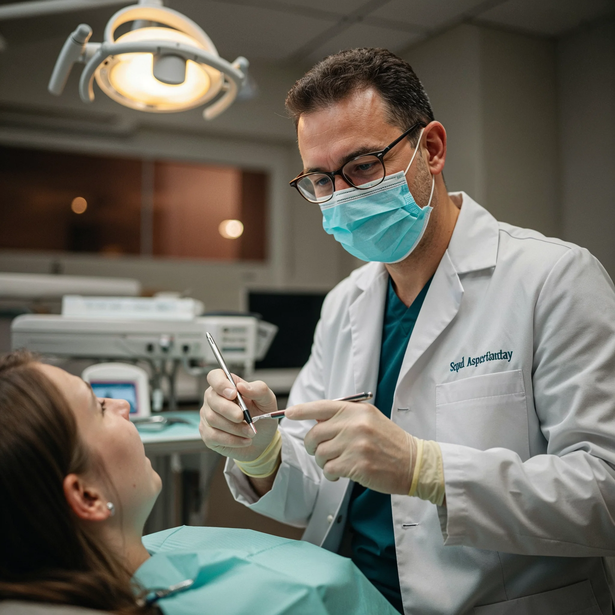 dentist working on his patient in his dental clinic