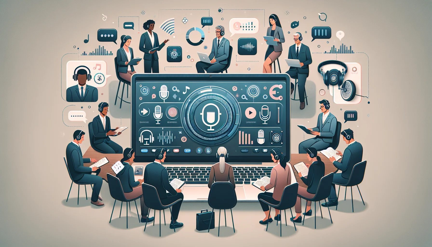 watercolor Ai generated picture of numerous professionals exploring their accent coaching options