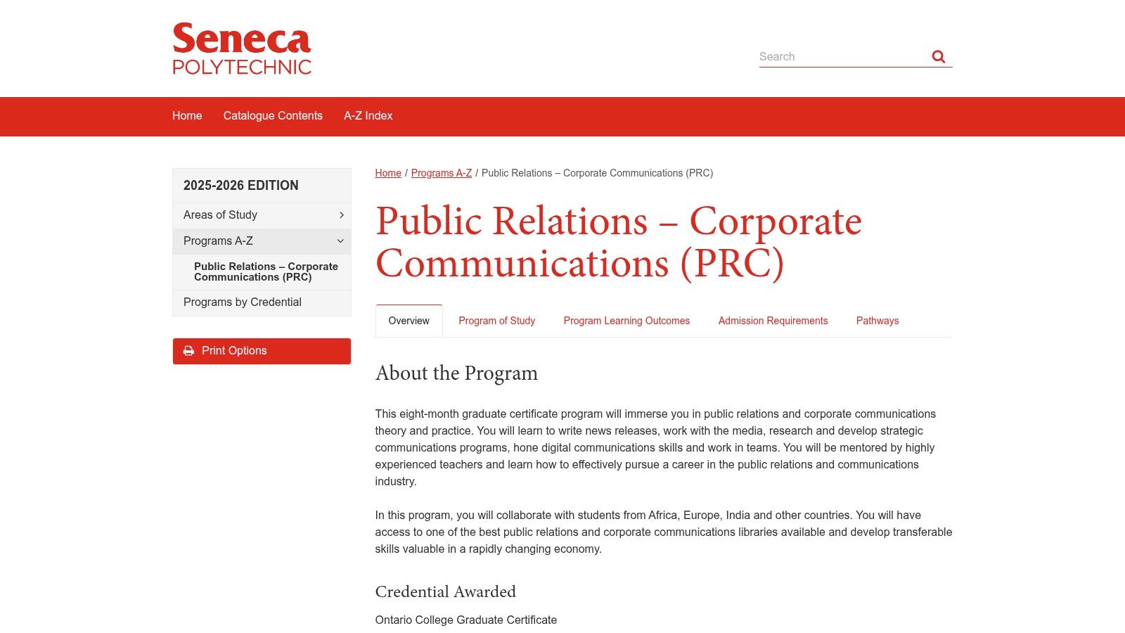 Seneca Polytechnic, Public Relations – Corporate Communications (Graduate Certificate)